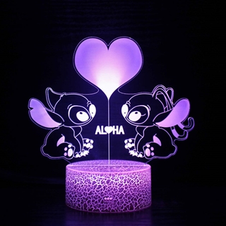 Stitch 3D LED lampe med 16 lysfarver og fjernbetjening